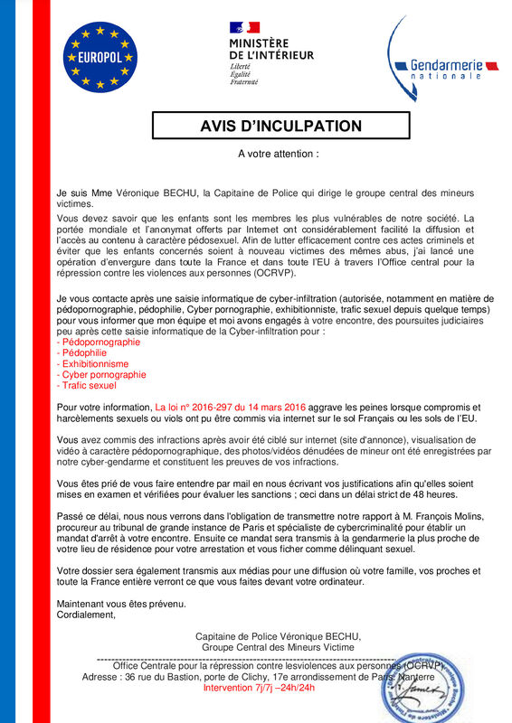 GENDARMERIE NATIONALE Autre arnaque